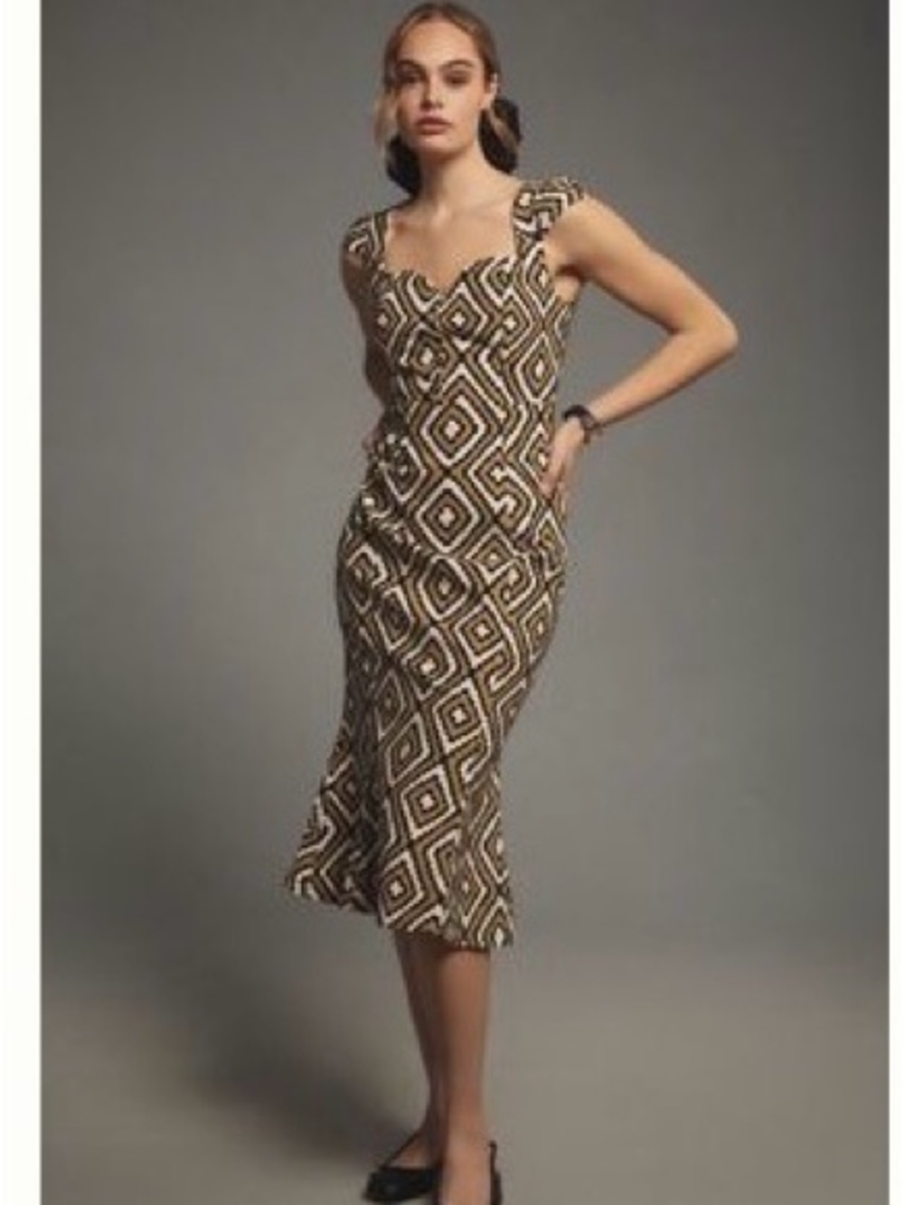 EUC Anthropologie Brown Geometric Midi Dress